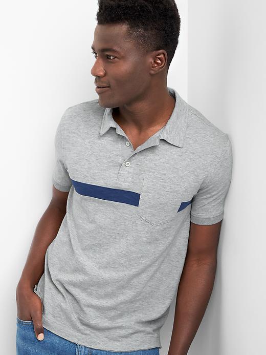 Gap Men Chest Stripe Pocket Polo - New Heather Grey