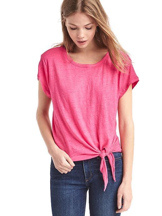 Gap Women Linen Front Tie Tee - Devi Pink