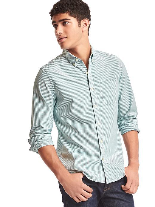 Gap Men Oxford Bengal Stripe Slim Fit Shirt - Going Green