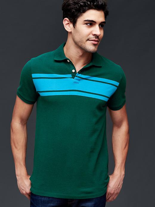 Gap Men Chest Stripe Pique Polo - Green Pine