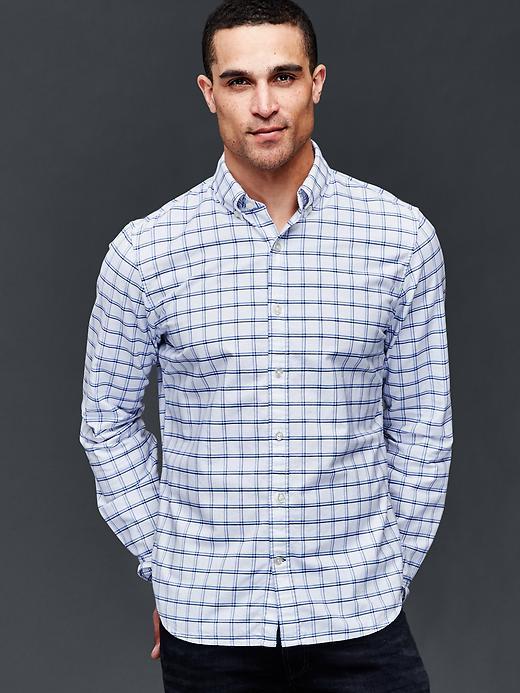 Gap Men Oxford Windowpane Slim Fit Shirt - Blue