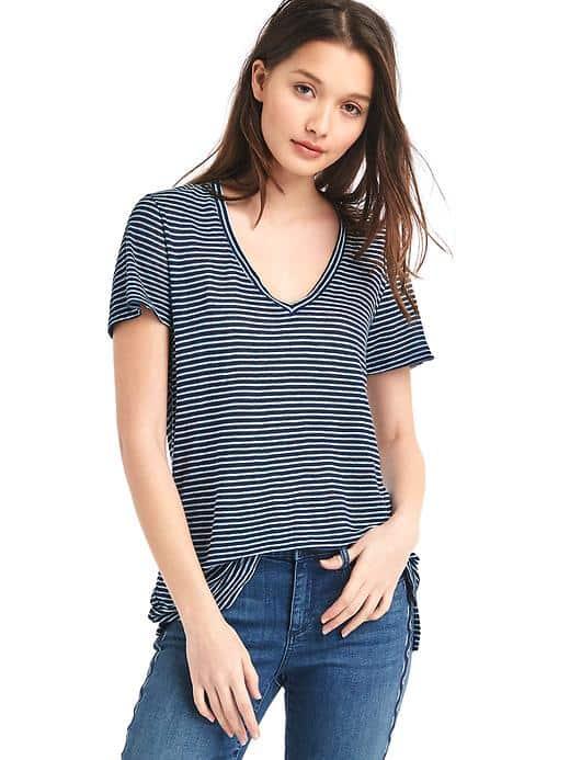 Gap Women Linen V Neck Slim Tee - Dark Night