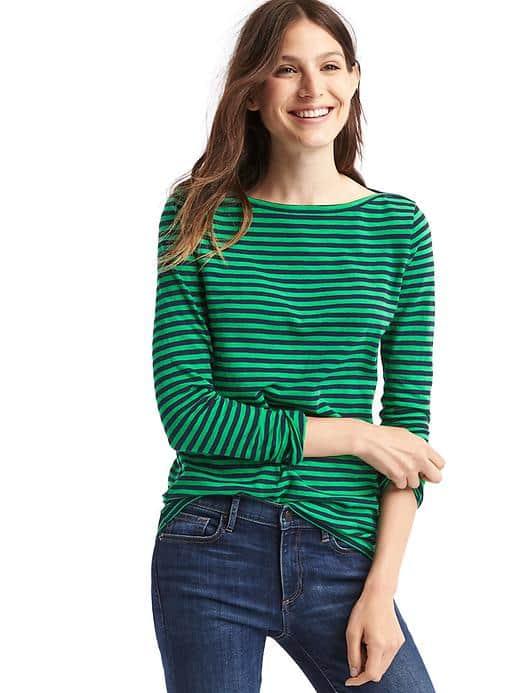Gap Women Stripe Long Sleeve Slub Tee - Green Stripe