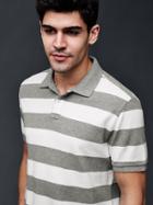 Gap Men Color On Color Rugby Stripe Pique Polo - Gray Stripe