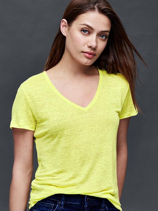 Gap Linen V Neck Tee - Limon