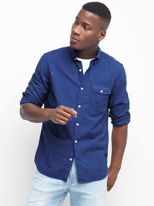 Gap Men Oxford Anchor Slim Fit Shirt - Washed Medium Blue