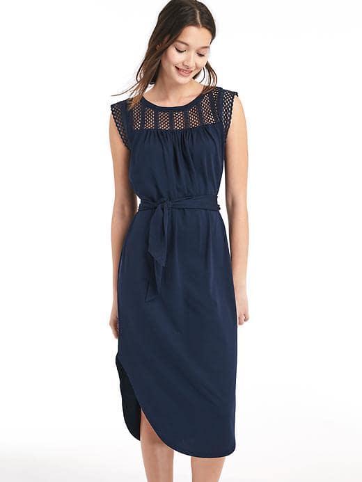 Gap Women Crochet Lace Tie Belt Dress - True Indigo