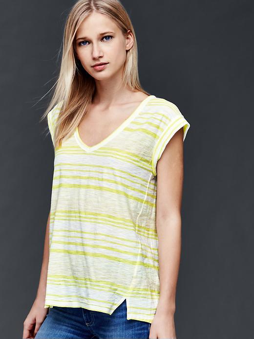 Gap Slub Stripe Roll Sleeve Tee - Fresh Yellow