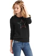 Gap Women Intarsia Rainbow Star Crewneck Sweater - True Black
