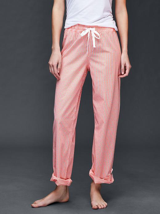Gap Women Poplin Print Pants - Med Gingham Orange