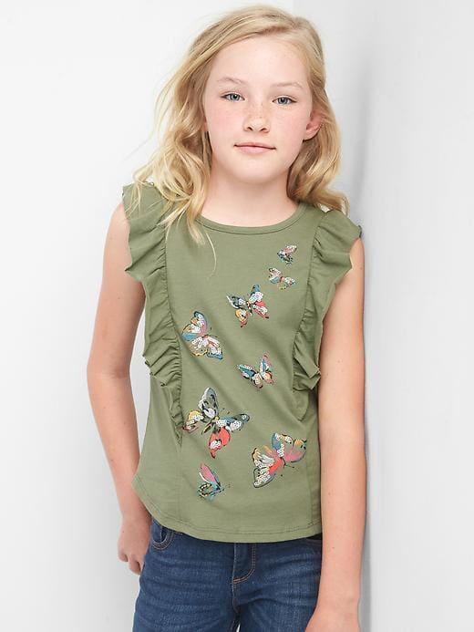 Gap Embellished Ruffle Graphic Tee - Walden Green