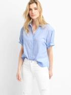 Gap Women Short Sleeve Roll Cuff Shirt - Blue