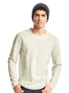 Gap Men Spacedye Pique Long Sleeve Tee - Oatmeal Heather