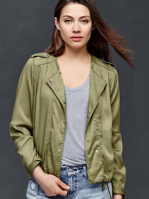 Gap Women Collarless Tencel Jacket - Temporal Olive