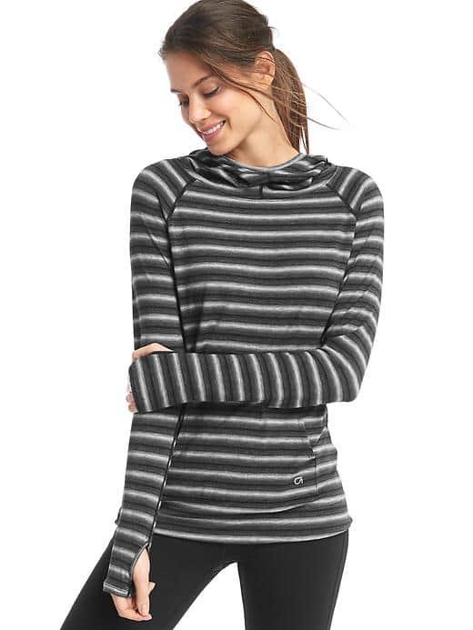 Gap Gapfit Breathe Ombre Stripe Pullover Hoodie - True Black