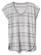 Gap Women Softspun Stripe Roll Sleeve Tee - Grey Stripe