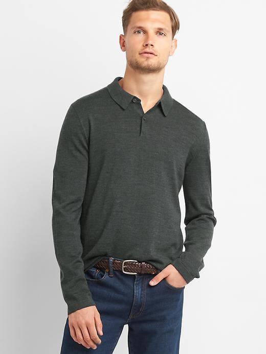 Gap Men Merino Polo - Charcoal Heather