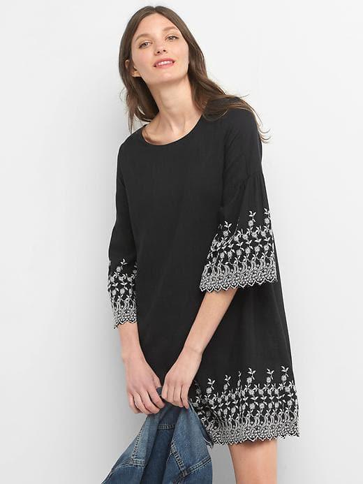 Gap Women Embroidered Bell Sleeve Dress - True Black