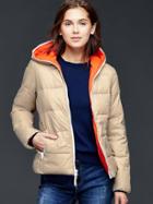 Gap Women Contrast Zip Puffer Jacket - Orange Pop