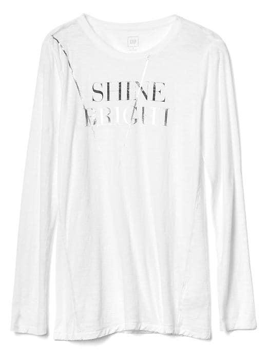 Gap Women Metallic Shine Bright Graphic Long Sleeve Tee - White