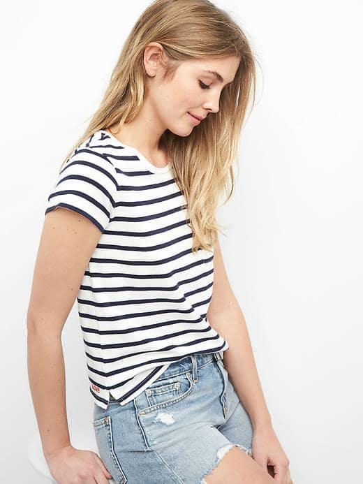 Gap Women Stripe Crewneck Crop Tee - Dark Night