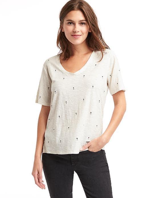 Gap Women Stud Scoop Neck Tee - Snow Cap