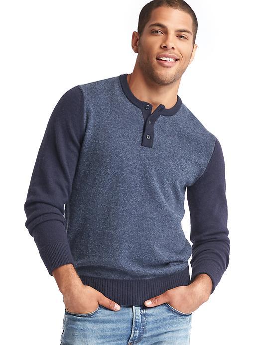 Gap Men Merino Wool Blend Two Tone Henley - Navy