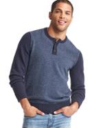 Gap Men Merino Wool Blend Two Tone Henley - Navy