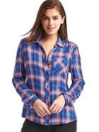 Gap Women Soft Flannel Plaid Shirt - Blue Plaid
