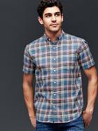 Gap Men Twill Plaid Short Sleeve Standard Fit Shirt - Chrome Blue