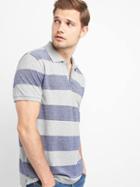 Gap Men Oxford Rugby Stripe Polo - Gray Stripe