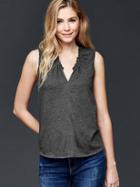 Gap Shirred V Neck Top - Charcoal