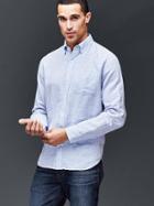 Gap Men Linen Cotton Horizontal Stripe Standard Fit Shirt - Blue Combo