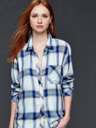Gap Women Drapey Flannel Boyfriend Shirt - Ombre Blue