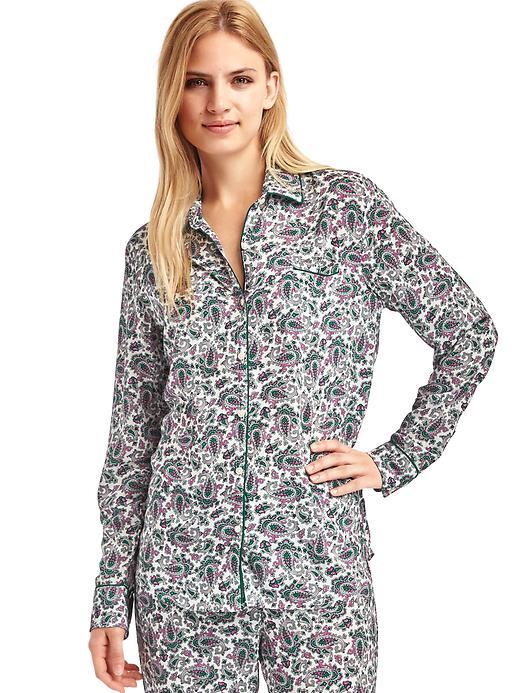 Gap Women Piping Long Sleeve Sleep Shirt - Paris Paisley Green