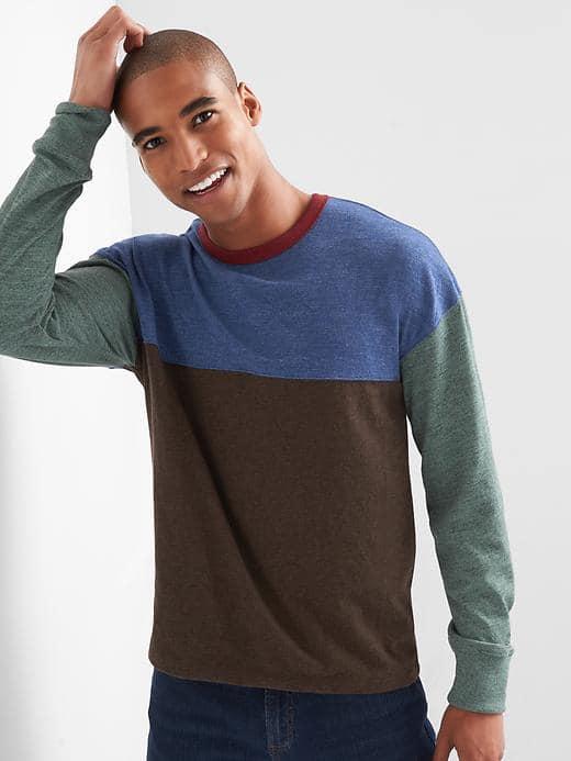 Gap Men Marled Colorblock Tee - Blue Heather