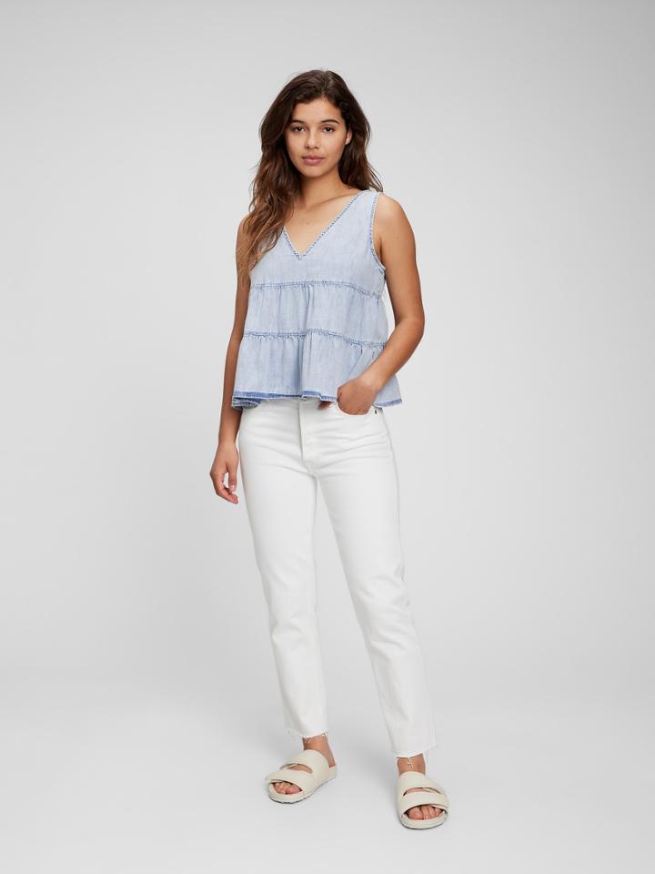 100% Organic Cotton Denim Tiered Tank Top With Washwell