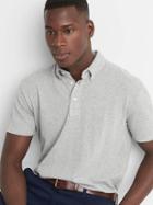 Gap Women Button Down Collar Pique Slim Fit Polo - New Heather Grey