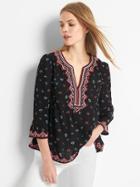 Gap Geo Trim Bell Sleeve Blouse - Black Floral
