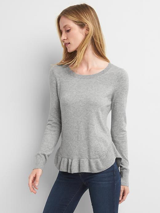 Gap Women Ruffle Hem Crewneck Sweater - Heather Grey