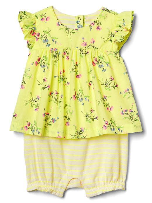 Gap Print Flutter Double Layer One Piece - Fresh Yellow