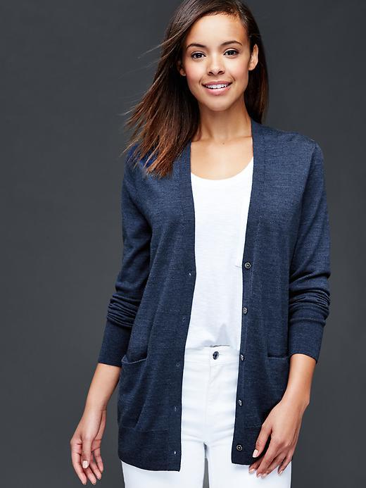 Gap Women Merino Wool V Neck Cardigan - Indigo