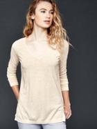 Gap Women Seamed V Neck Pullover Sweater - Oatmeal Heather