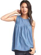 Gap Women Tencel Pintuck Tank - Indigo