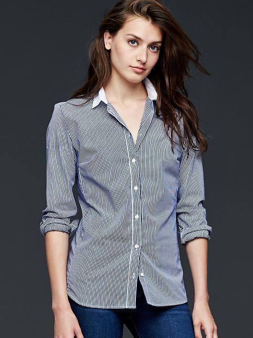 Gap Women Tailored Stripe Poplin Shirt - Blue Stripe