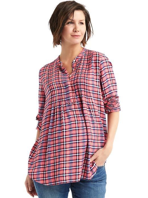 Gap Women Plaid Long Sleeve Pintuck Shirt - Pink Combo