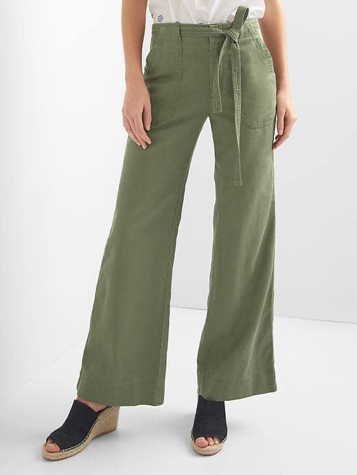 Gap Women Tie Belt Wide Leg Trousers - Olive