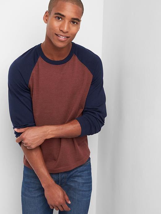 Gap Men Merino Wool Baseball Crewneck - Navy