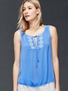 Gap Women Embroidered Woven Tank - Moore Blue