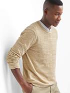 Gap Men Stripe Cotton Linen Crew Pullover - Camel